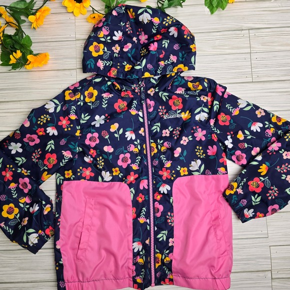 Eddie Bauer Kids Floral Print Hooded Rain Jacket Size 6 - Picture 1 of 7